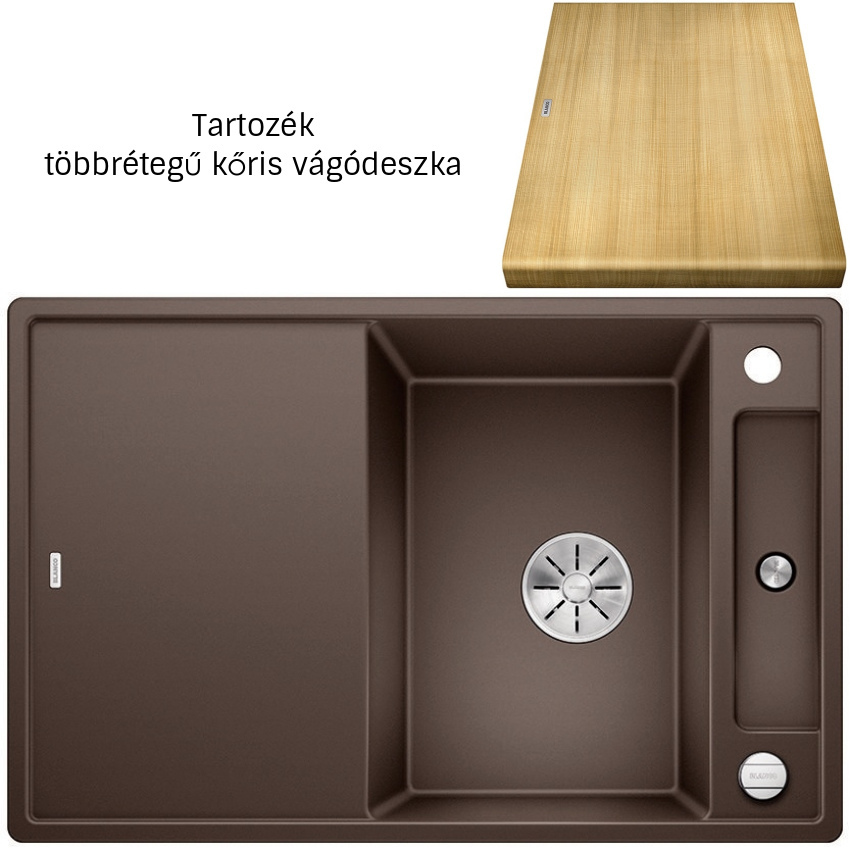 Blanco Axia III 45S kávé 523182 Silgranit mosogatótálca fa vágódeszkával