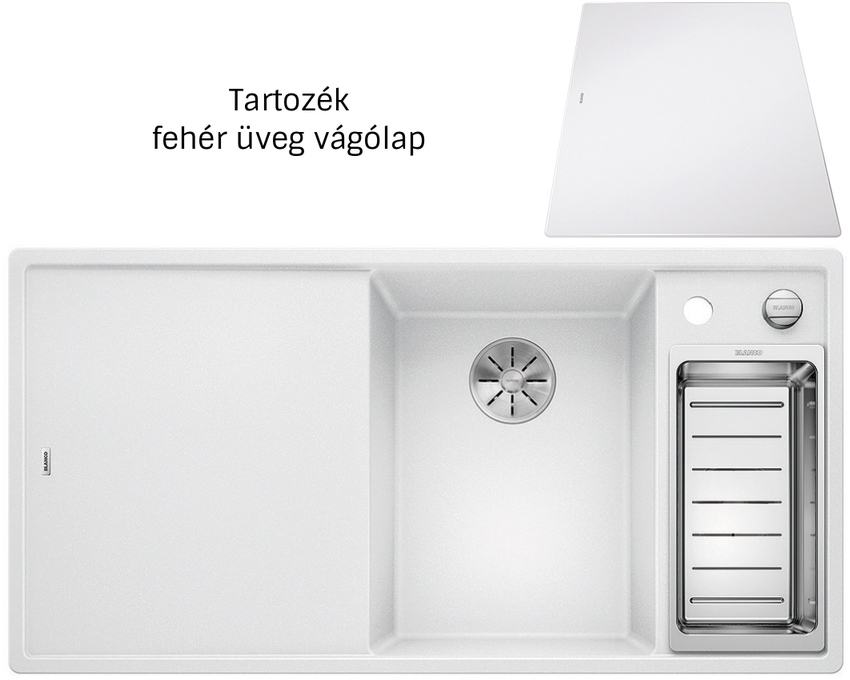 Blanco Axia III 6S fehér exc. 523477 jobbos Silgranit mosogatótálca üveg vágólappal