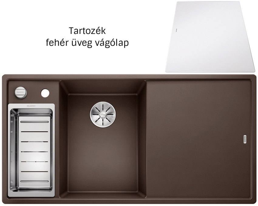 Blanco Axia III 6S kávé exc. 524662 balos Silgranit mosogatótálca üveg vágólappal